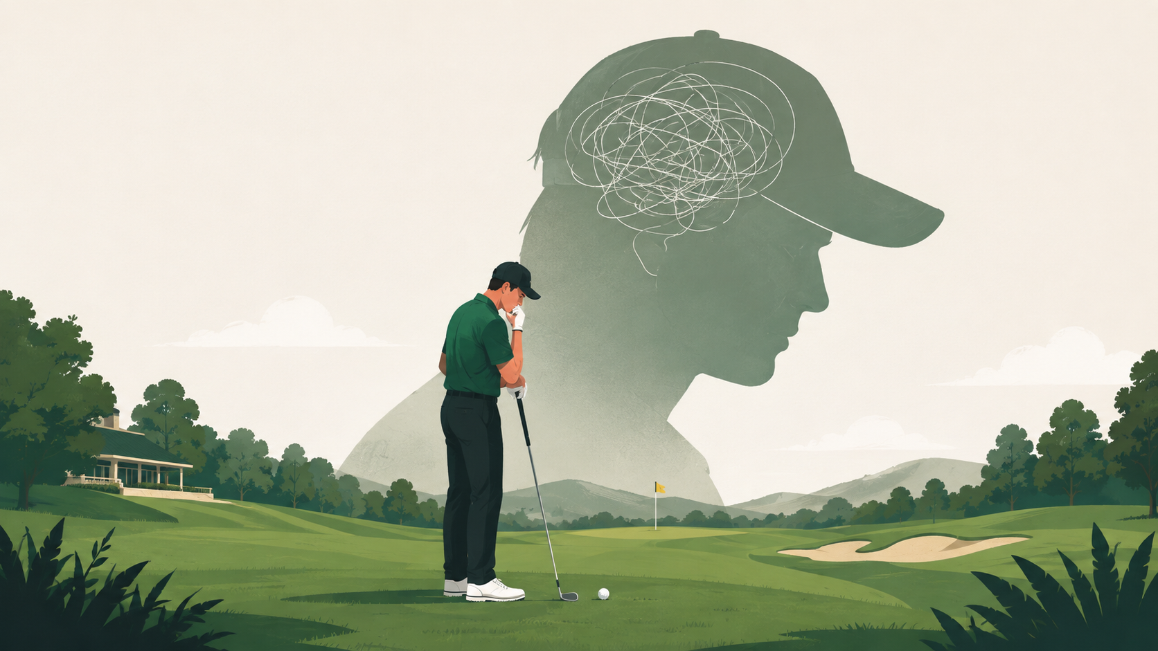 Golfer struggling with overthinking and a performance slump on the golf course